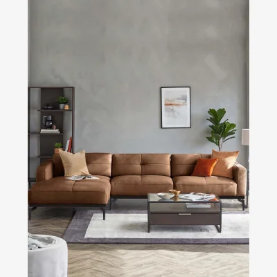 Danetti Colton tan leather left hand corner chaise sofa