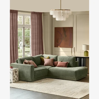Danetti Eden dark green chenille right hand small corner chaise sofa