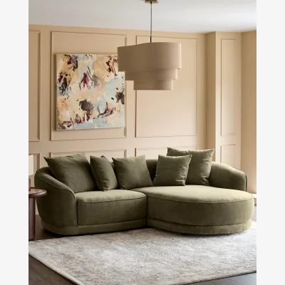 Danetti Caspian olive green fabric right hand corner chaise sofa