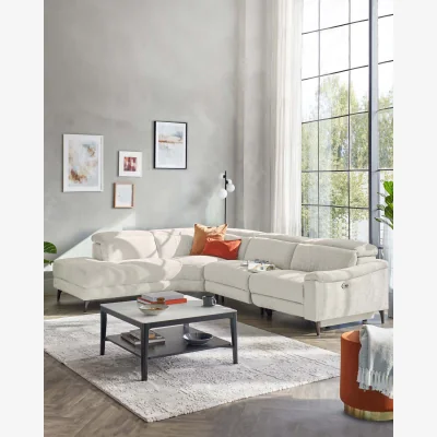 Danetti Serene Dark Wood Left Hand Corner Chaise Recliner Sofa Chenille Ivory