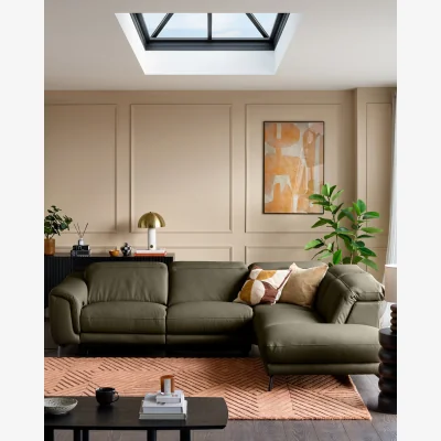 Danetti Connor olive green leather right hand corner chaise sofa