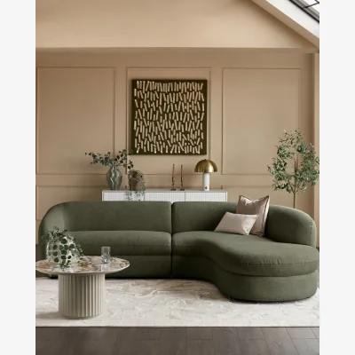 Danetti Ottilie olive green chenille right hand corner chaise sofa