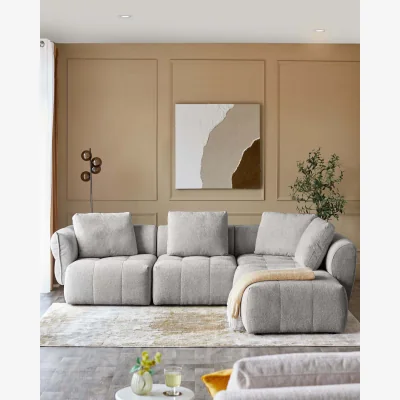Danetti Lillian light grey fabric right hand large corner chaise sofa