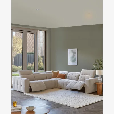 Danetti Skye light grey fabric large corner recliner sofa