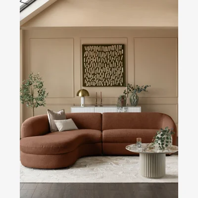 Danetti Ottilie apricot chenille left hand corner chaise sofa