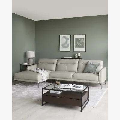 Danetti Brooks Light Grey Leather Left Hand Corner Chaise Sofa