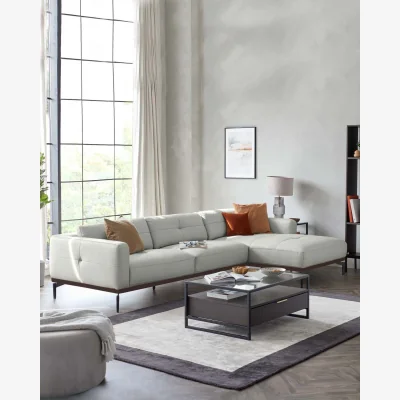 Danetti Colton Natural Grey Leather Right Hand Corner Chaise Sofa