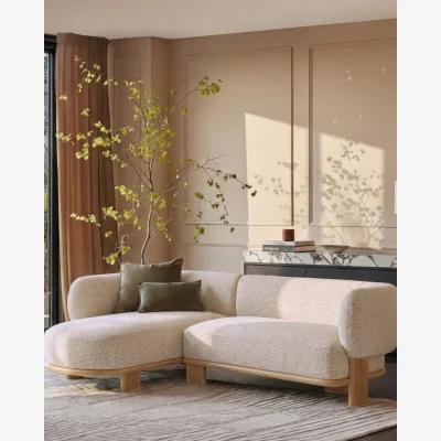 Danetti Florence natural fabric with light wood left hand facing chaise sofa