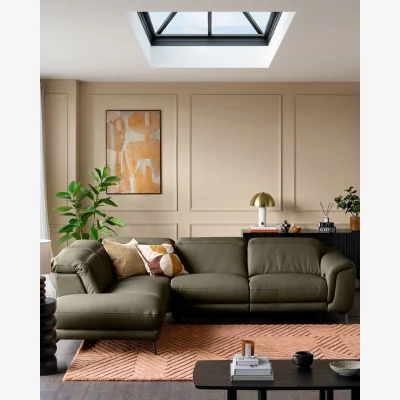 Danetti Connor olive green leather left hand corner sofa