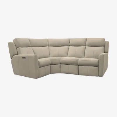 Furniture Village G Plan - Wren Small Leather Power Recliner Left Hand Facing Corner Sofa with Power Headrests and Power Lumbar - Oxford Mushroom