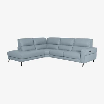 Furniture Village Axel NC Leather Left Hand Facing Chaise End Power Recliner Sofa - Pearl Blue
