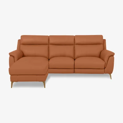 Furniture Village World of Leather - Eclipse Leather 3 Seater Left Hand Facing Chaise End Sofa with Power Recliner - Pecan