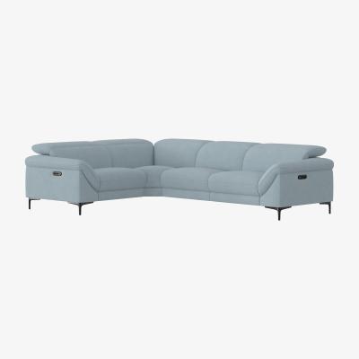 Furniture Village Galaxy Fabric Power Recliner Corner Sofa with Power Headrests - Blue- World of Leather
