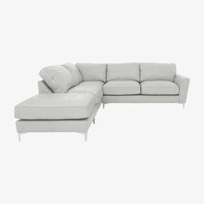 Furniture Village Legend Classic Back Leather Left Hand Facing Corner Sofa with Light Feet - Verona Pearl
