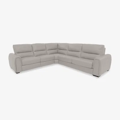Furniture Village Flex NC Leather Large Left Hand Facing Corner Sofa Bed with Power Recliner and Storage Arms - Feather