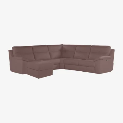 Furniture Village Nicoletti - Pepino Large Leather Left Hand Facing Corner Sofa with Power Recliner and Chaise End - Botero Cipria