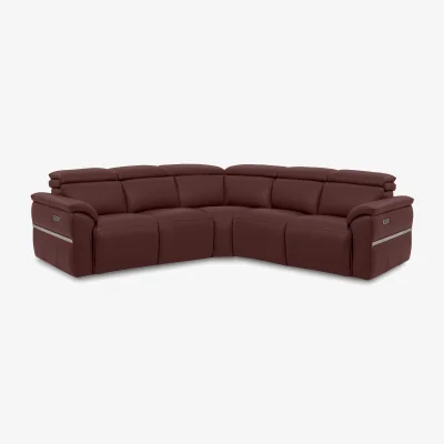 Furniture Village Dolomite Large Leather Corner Sofa with Power Recliner - Montana Ruby