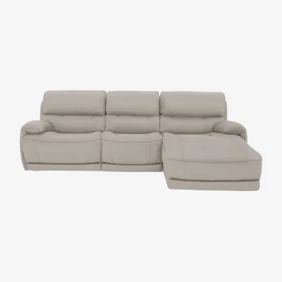 Furniture Village Link NC Leather Power Recliner Right Hand Facing Corner Chaise Sofa with Power Headrests - Feather