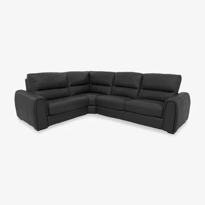Furniture Village Flex BV Leather Small Left Hand Facing Corner Sofa Bed with Power Recliner and Storage Arms - Classic Black