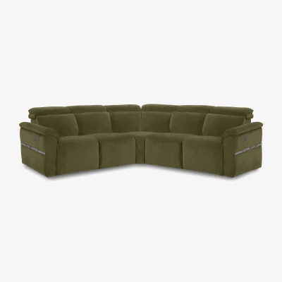 Furniture Village Dolomite Large Fabric Corner Sofa with Power Recliner - Olive Green