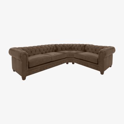 Furniture Village Alexander and James - Chesterfield Collection Hugo Small Leather Right Hand Facing Corner Sofa - Satchel Biscotti - Dark Feet
