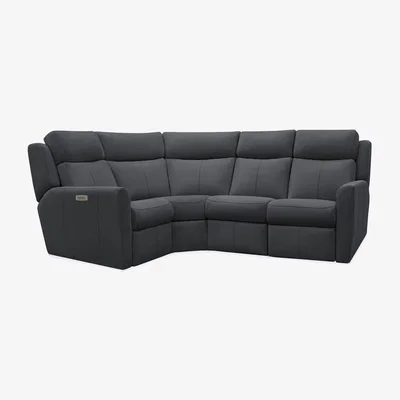 Furniture Village G Plan - Wren Small Leather Left Hand Facing Corner Sofa with Power Recliner - Cambridge Petrol Blue