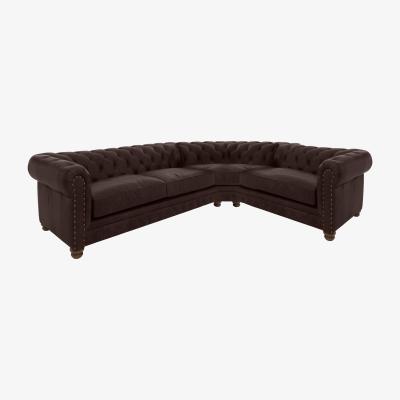 Furniture Village Alexander and James - Chesterfield Collection Hugo Small Leather Right Hand Facing Corner Sofa - Cake with Studs - Dark Feet