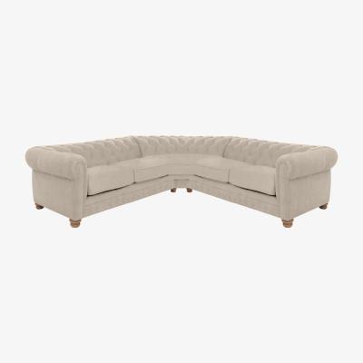 Furniture Village Alexander and James - Chesterfield Collection Hugo Large Fabric Corner Sofa - Linen Ivory - Oak Feet