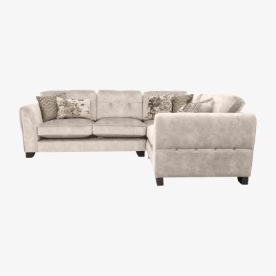 Furniture Village Mariah Small Fabric Classic Back Right Hand Facing Corner Sofa with Chrome Insert - Dapple Cream with Chrome Insert