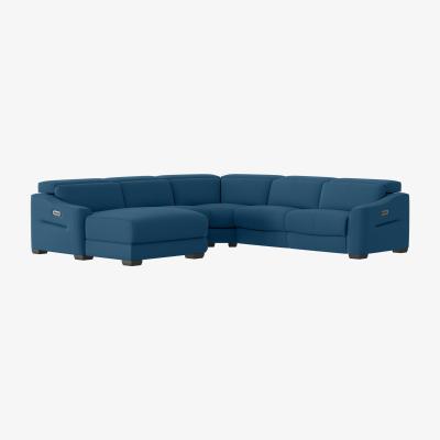 Furniture Village Xavier NC Leather Left Hand Facing Corner Chaise Power Recliner Sofa with Headrests - Carribean Sea