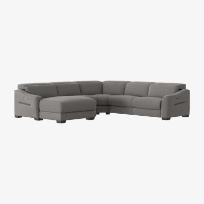 Furniture Village Xavier NC Leather Left Hand Facing Corner Chaise Power Recliner Sofa with Headrests - Sleet