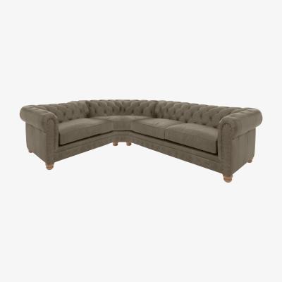 Furniture Village Alexander and James - Chesterfield Collection Hugo Small Leather Left Hand Facing Corner Sofa - Bluster with Studs - Oak Feet