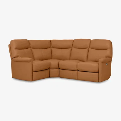 Furniture Village Compact Collection Lille NC Leather Power Recliner Left Hand Facing Corner Sofa - NC Honey Yellow