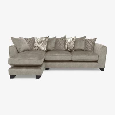 Furniture Village Ariana Fabric Pillow Back Left Hand Facing Chaise End Sofa with Chrome Insert - Dapple Oyster