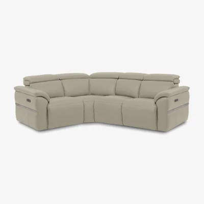 Furniture Village Dolomite Small Leather Left Hand Facing Corner Sofa with Power Recliner