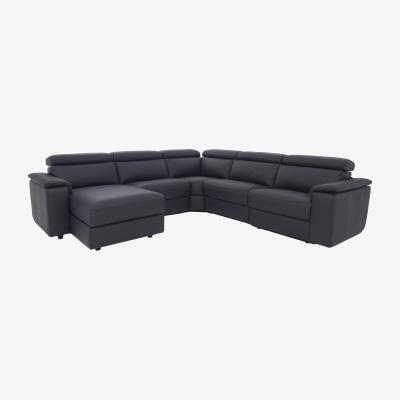 Furniture Village Nicoletti Italia - Davide Large Leather Left Hand Facing Corner Sofa with Chaise End - Torello Blu