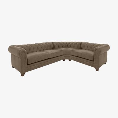 Furniture Village Alexander and James - Chesterfield Collection Hugo Small Leather Right Hand Facing Corner Sofa - Case Taupe with Studs - Dark Feet