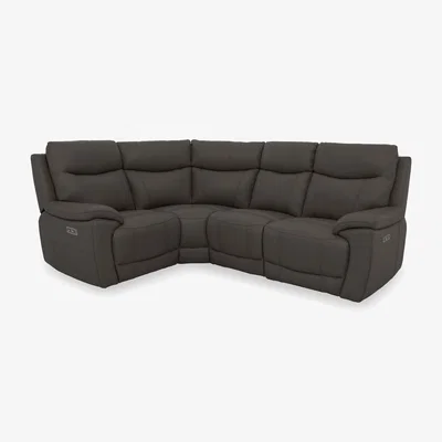 Furniture Village Sloane Leather Small Left Hand Facing Corner Sofa with Power Recliner - Storm