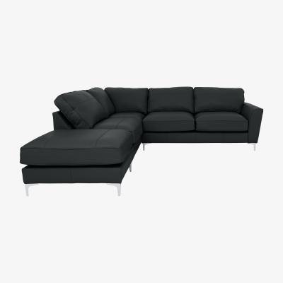 Furniture Village Legend Classic Back Leather Left Hand Facing Corner Sofa - Verona Steel
