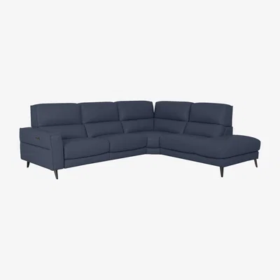 Furniture Village Axel HW Leather Right Hand Facing Chaise End Power Recliner Sofa - Ocean Blue