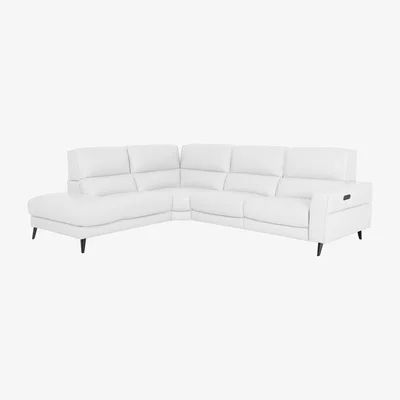 Furniture Village Axel NC Leather Left Hand Facing Chaise End Power Recliner Sofa - NC Star White