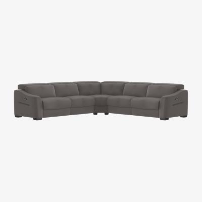 Furniture Village Xavier HW Leather Large Left Hand Facing Corner Sofa with Power Recliner - Elephant