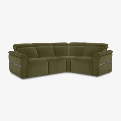 Furniture Village Dolomite Small Fabric Right Hand Facing Corner Sofa with Power Recliner - Olive Green