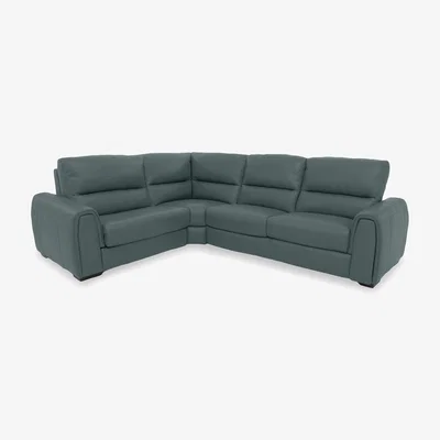 Furniture Village Flex NC Leather Small Left Hand Facing Corner Sofa Bed with Storage Arm - NC Lake Green