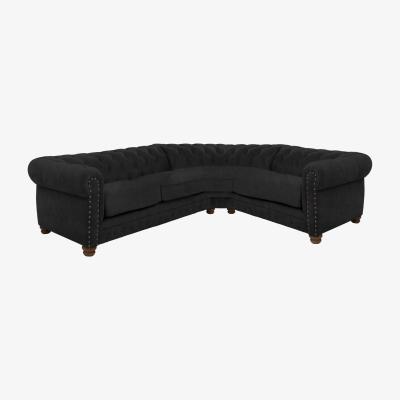 Furniture Village Alexander and James - Chesterfield Collection Hugo Small Fabric Right Hand Facing Corner Sofa - Chocolate with Studs - Dark Feet