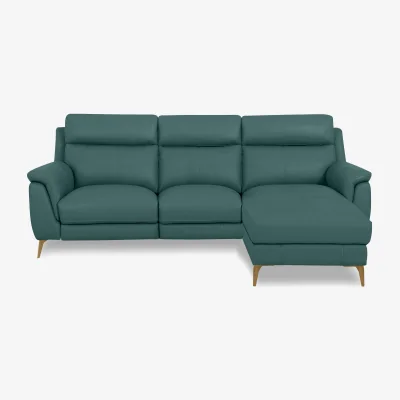 Furniture Village World of Leather - Eclipse Leather 3 Seater Right Hand Facing Chaise End Sofa with Power Recliner - Lake Green