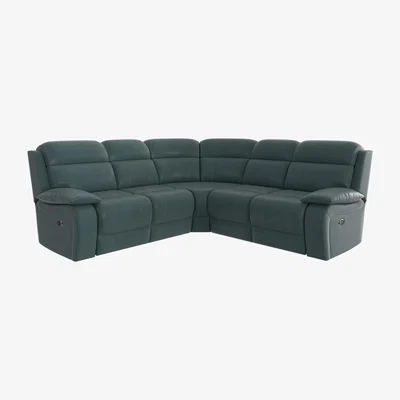 Furniture Village Moreno NC Leather Corner Sofa with Power Recliner - NC Lake Green