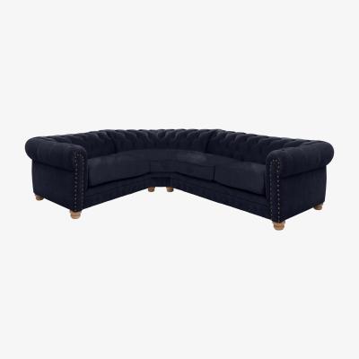 Furniture Village Alexander and James - Chesterfield Collection Hugo Small Fabric Left Hand Facing Corner Sofa - Chamonix Navy with Studs - Oak Feet