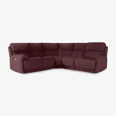 Furniture Village Link NC Leather Large Power Recliner Corner Sofa with Power Headrests - NC Deep Red