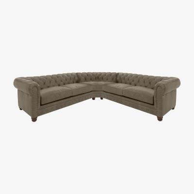 Furniture Village Alexander and James - Chesterfield Collection Hugo Large Leather Corner Sofa - Bluster with Studs - Dark Feet